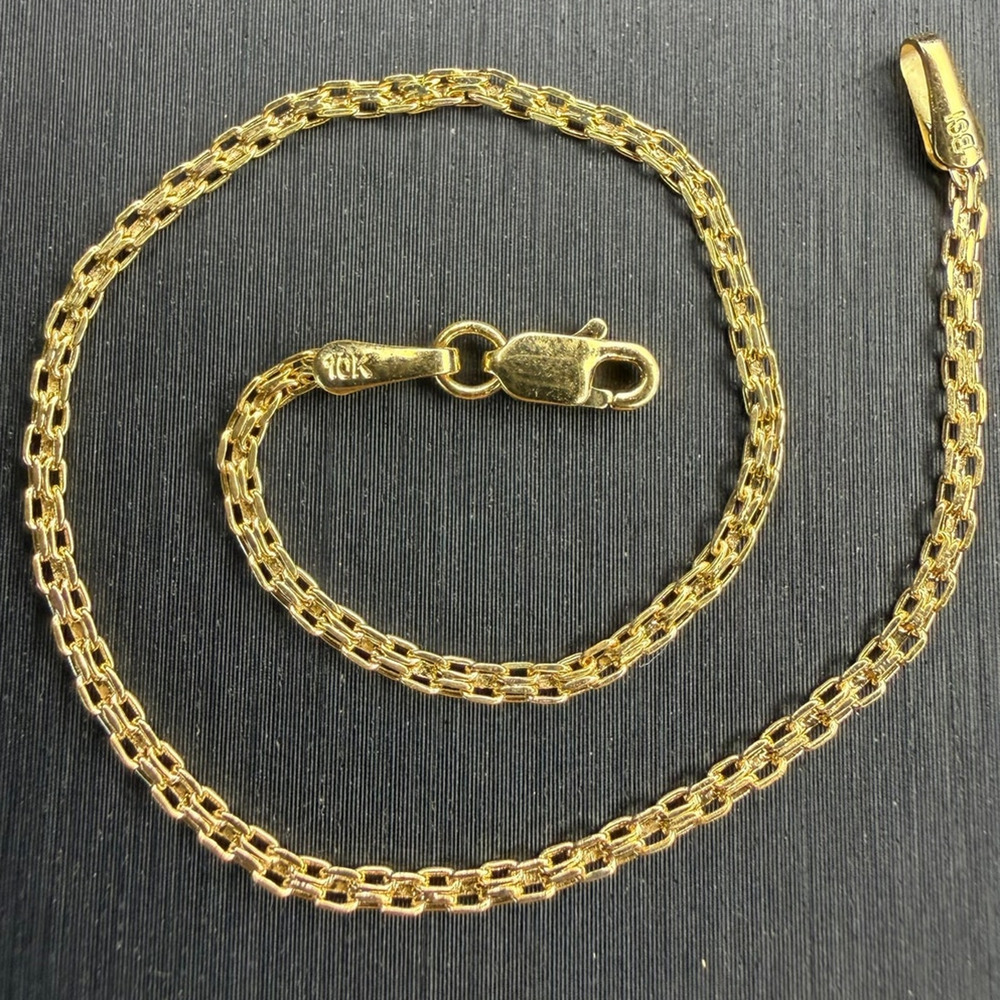 Solid 10k Italian Yellow Gold Bizmark Bracelet 7" Long 2mm Wide